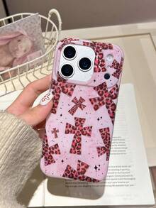 Minimalist Glitter Bow Cross Design Phone Case Compatible With IPhone 17, 16, 15, 14 - Pink - View 3