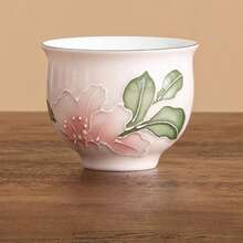 Hand-Painted Embossed Pink Lily Ceramic Tea Cup, Chinese Style Small Teacup, Gourmet Tea Cup, Single Cup, Household Teacup, Water Cup - Multicolor - View 6