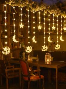 1pc 2.1m 72 LED Star & Moon String Lights, Battery Powered, Twinkle Lights, Home Decor LED Fairy Lights, Suitable For Room Wall, Bedroom, Wedding Party, Outdoor Garden Tree Decoration - 彩色 - 查看 1