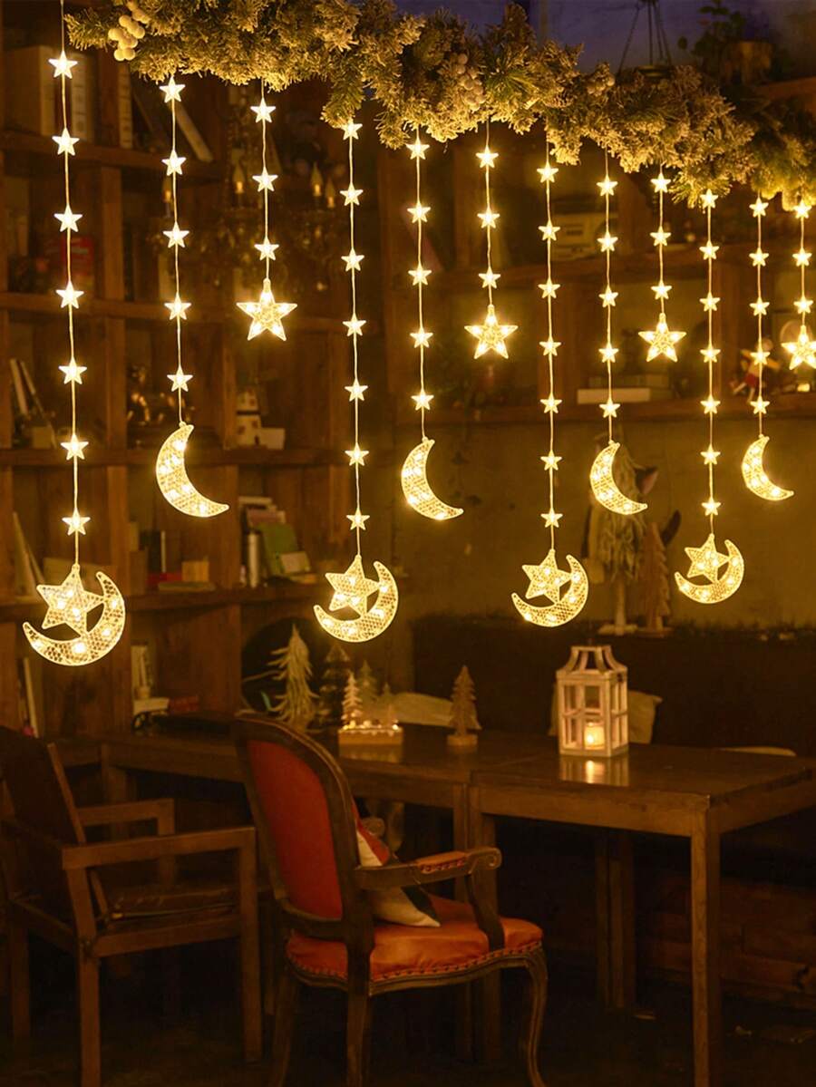 1pc 2.1m 72 LED Star & Moon String Lights, Battery Powered, Twinkle Lights, Home Decor LED Fairy Lights, Suitable For Room Wall, Bedroom, Wedding Party, Outdoor Garden Tree Decoration - Nhiều màu - Xem 1