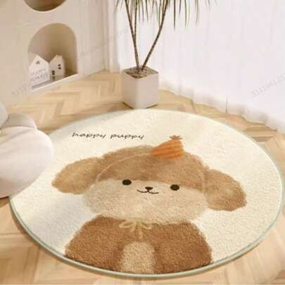 거실용 플러시 원형 카펫 - 부드럽고 두꺼운 카툰 디자인 러그 | 침실, 서재, 회전 의자에 적합 | 방음 및 세탁 가능, 침대 옆 러그, 십대 방 욕실 장식