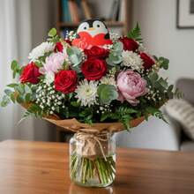 Peluche de pingüino, adorno romántico , juguete de peluche suave, peluches rellenos, regalos románticos para niñas, feliz Día de San Valentín,cojín de felpa para el hogar, sofá, regalos románticos,aniversario - Rojo - Ver 3