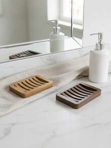 Wooden Soap Dish With Drainage Tray, Natural Bamboo Soap Holder And Soap Saver Box, Suitable For Bathroom, Kitchen Sink, Bathtub, RV - Coffee Brown - View 3