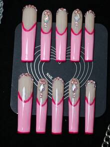 CrystalHola 10 móng giả thủ công, đầu móng acrylic, móng nhọn kiểu Pháp, miếng dán móng acrylic, dụng cụ làm móng nghệ thuật, móng hình quan tài siêu dài, móng đính đá hồng, móng lấp lánh cho lễ hội, móng dễ thương, phong cách Y2K, tự làm, thích hợp cho các lễ hội âm nhạc và tiệc tùng, quà tặng tuyệt vời cho các cô gái và phụ nữ, móng giả dán thủ công cho năm mới. - Nhiều màu - Xem 12