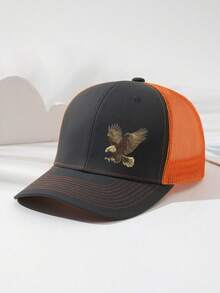 1顶男女通用棕色老鹰印花网眼棒球帽，透气、时尚、百搭，帽檐可调节，适合日常佩戴、聚会、户外活动、卡车司机帽。 - A - 查看 10