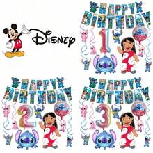 11pcs Lilo & Stitch Themed Birthday Decoration Set For Ages 1-9, Including Stitch-Shaped Balloons And 'HAPPY BIRTHDAY' Letter Banner, Perfect For Birthday Parties - Multicolor - View 2