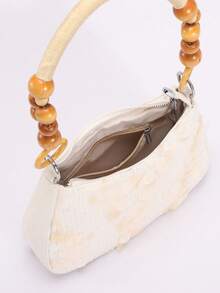 1pc Matte White Mermaid Sequin Shiny Fashionable Underarm Pouch Boho Style Acrylic Ring Beaded Strap Women's Shoulder Bag, Summer Fashion Holiday Dress Accessory - Beige - View 8