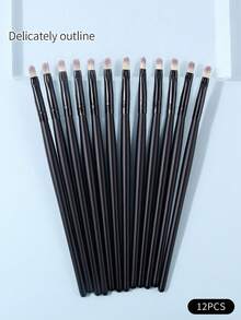 12 piezas Brochas de maquillaje de labios multifunción, cerdas suaves y precisas, contorneo de labios preciso, ideal para principiantes y profesionales - Negro - Ver 3