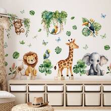 BRUP 2sheets/Set Large-Sized Jungle Animal Wall Decals, Self-Adhesive And Removable Home Decorations, Semi-Matte Vinyl Stickers, For Nursery And Kids Rooms Decoration, Easy To Peel And Stick, Cute Animal Wall Art - Multicolor - View 9