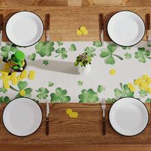 1PC St. Patrick's Day Table Runner, Green Shamrock Lucky St. Patrick's Day Tablecloth, Seasonal Spring Holiday Dining Table Decoration, Home Party Kitchen Table Decor Tablecloth - Beige - View 3