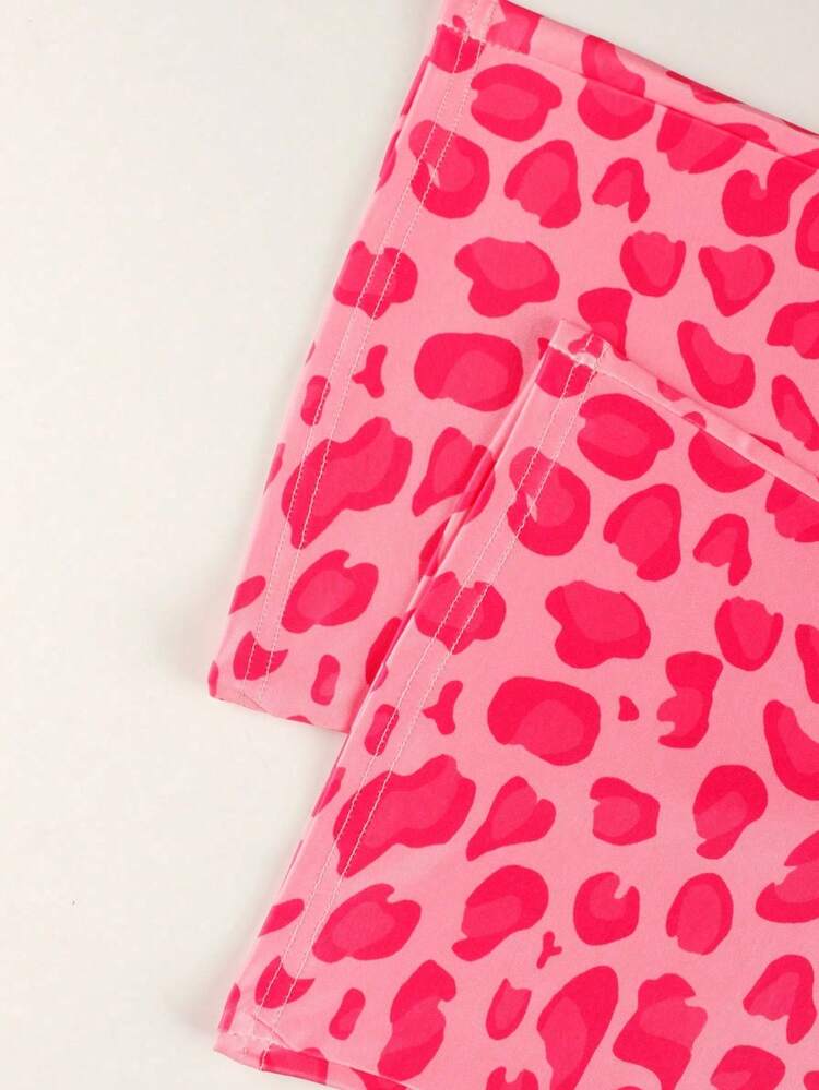 2pcs/Set Women's Autumn Fashionable Street Style Printed Cardigan Long Sleeve Top & Printed Wide Leg Pants Back To School Outfit Vacation Pink Spring - Pink - View 8