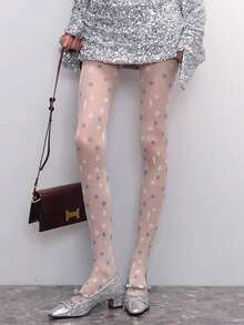 1双 - 时尚星形图案透明连裤袜，春夏款 - 彩色 - 查看 6