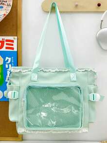 1个可爱日式蕾丝边单肩包，多功能休闲大容量手提包，配有可拆卸可调节肩带，适合学生、动漫迷、日常使用、外出等场合。 - 綠色 - 查看 5