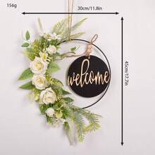 1 pieza Corona floral artificial, corona de aro floral de primavera/verano, corona circular de hierro con flores y hojas artificiales, decoración de bienvenida para pared, puerta, ventana, decoración del hogar, adorno colgante para boda - Multicolor - Ver 4