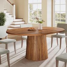 LITTLE TREE Oval Dining Table For 6 People, 140 Cm Country-Style Wooden Kitchen Table With Cylindrical Base, Rustic Brown Dining Table For The Dining Room, Easy Assembly - 棕 - 查看 7