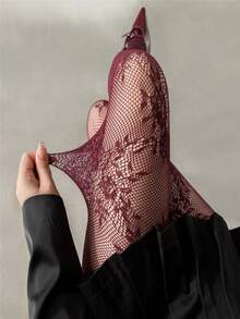 1 Pair Women's High-End French Retro Lace Rose Patterned Pantyhose, High Elasticity Skinny Tights, Sheer Hollow-Out Design For Slimming - 彩色 - 查看 3