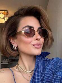 1副复古女士椭圆形菱形时尚眼镜，适合休闲、海滩、派对、婚礼、假日街拍和摄影道具 - 彩色 - 查看 9