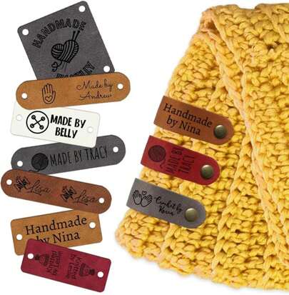 Custom Leather Tags For Crochet Items Personalized Tags For Handmade Items With Rivets Embellishment Knit DIY Craft Accessories-1.5"X1.5"