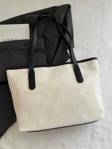 1pc Black Nylon Smooth Zipper Rivet Hollow Design Fashion Versatile Casual Summer New Personality Large Capacity One Shoulder Tote Bag, Suitable For Women's Daily Use - Black - View 5