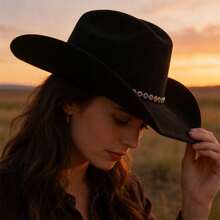 Felt Cowgirl Hat Stylish Colorful Rhinestone Chain Western Hat Wide Brim Jazz Cap For Daily Life  Party - màu đen - Xem 5