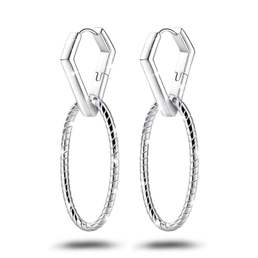 925 Sterling Silver Triangle Hoop Earrings, Delicate Earrings For Daily Wear, Birthday Gift - Silver - View 1