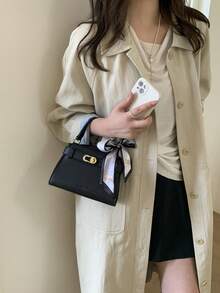 时尚女士手提包，高品质通勤托特包，斜挎单肩包，带围巾 - 彩色 - 查看 11