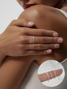 925 Sterling Silver Ultra-Thin Soft Chain Ring - Petite Minimalist Design, Stackable & Versatile, Women's Ring - Silver - View 1