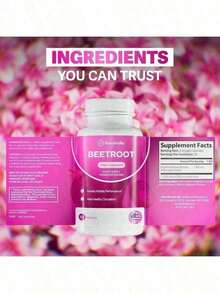 Rosabella Organic Beet Root Capsules - 1300mg Beet Root Powder Aids Healthy Circulation & Vitality, Non-GMO, Beet Root Supplement - 60 Capsules, 30-Day Supply - 3 件商品 - 查看 5