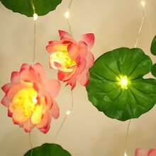 1串人造莲花LED灯串 - LED夜灯，适用于莲花和睡莲养护、节日装饰。创意荷叶铜线灯，室内墙柜窗饰，莲花睡莲串灯。 - 暖色 - 查看 6