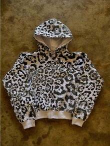 New Autumn And Winter European And American Leopard Print Hooded Cardigan Sweater Loose Casual Fashion Wide-Leg Pants - 灰色 - 查看 1