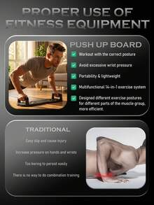 JKSHMYT Solid Push Up Board Home Workout Equipment Multi-Functional Pushup Stands System Fitness Floor Chest Muscle Exercise Professional Equipment Burn Fat Strength Training Arm Men & Women Weights - màu đen - Xem 4