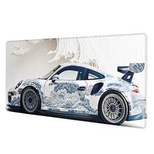 1pc Chinese Style Ukiyo-E Wave Racing Car Mouse Pad, National Style Racing Car Desk Mat, Large Non-Slip Office & Gaming Keyboard Pad - Rectangle - View 4