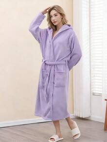 1pc Adult Absorbent Thickened Long Autumn/Winter Bathrobe, Soft Couple Shower Robe, Jacquard Loungewear - Multicolor - View 5