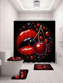 Bộ rèm phòng tắm họa tiết môi đỏ anh đào 1/3/4 món (bao gồm thảm tắm, nắp bồn cầu hình chữ U và 12 móc treo) - Họa tiết môi đỏ quyến rũ, kích thước 70.8*70.8 inch và các kích thước khác, trang trí phòng tắm lãng mạn, bộ phụ kiện phòng ngủ. - Nhiều màu - Xem 23