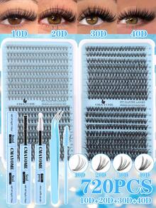 720/666/648pcs D-Curl Individual False Eyelashes Set, Includes Glue, Applicator, Brush, DIY Eyelash Extension Tools, Suitable For Beginners, Large Capacity Lash Book, Mixed Styles, Soft & Fluffy False Lashes, Natural & Reusable Individual Lashes With Adhesive, Easy To Use For Daily, Wedding, Night Party Eye Makeup - Multicolor - View 19