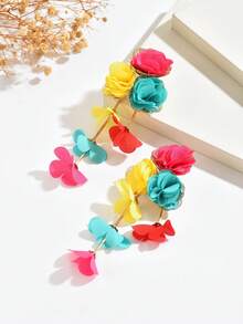 1 Đôi bông tai tua rua hoa văn phóng khoáng, sang trọng kiểu nghỉ hè, phong cách Bohemian, bãi biển, khu nghỉ dưỡng, sang trọng, chất liệu chiffon, nhiều lớp, phù hợp cho phụ nữ đeo hàng ngày, dự tiệc, đi nghỉ mát (Làm thủ công, có thể có một vài vết keo nhỏ) - màu sắc - Xem 3