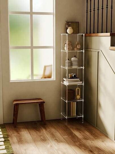 ชั้นวางหนังสืออะคริลิคใสทรงสี่เหลี่ยม 4-6 ชั้น, ชั้นวางของเข้ามุมทันสมัย เหมาะสำหรับห้องนั่งเล่น, ห้องนอน, พื้นที่ขนาดเล็ก