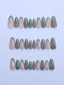 10个可重复使用的3D镀金花朵猫眼美甲装饰，绿色法式美甲，适合女性和女孩的DIY美甲设计 - 綠色 - 查看 3