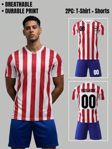 2 Sets Personalized Football Jersey Sets, With Name & Number Logo, Breathable Quick-Dry - Red - View 7