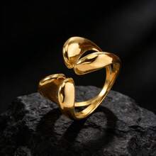 1pc Personalized Avant-Garde 18K Gold Curved Star Shaped Stainless Steel Ring For Men, Fashionable Metal Accessory Suitable For Daily Wear And Parties - Gold - View 4