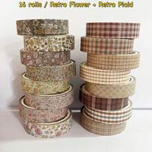 8卷复古日式和纸胶带套装，窄款复古装饰胶带，适用于DIY、艺术日记、返校季等。 - 彩色 - 查看 20