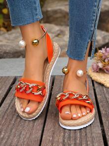 镶钻沙滩凉鞋，甜美女性风格，适合海滩度假，防滑软底 - 桔色 - 查看 2