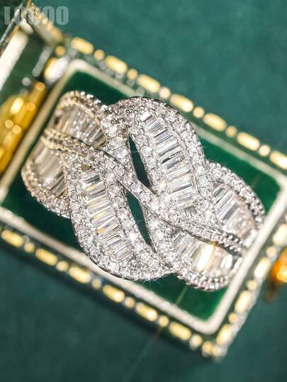 1 st romantisk kubisk zirkoniaring för kvinnor för bröllop, förlovning, årsdag, fest, smycken, alla hjärtans dag-present