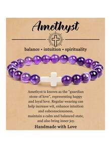 8mm Agate Cross Beaded Bracelet, Volcanic Stone, Yellow Tiger Eye, Turquoise Beaded Bracelet, Religious Unisex Jewelry - Bracelet - View 21