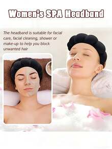 1-Set Black Premium Sponge Headband & Terry Cloth Hair Tie Set – High-End Elevated Scalp Volumizing Non-Slip Makeup/Skincare Head Accessory, Soft Comfortable Hair Styling Band For Daily Cleansing Makeup Prep Skincare Routines Spa Self-Care, Bestselling Beauty Essential, Ideal For Daily Beauty Valentine's Day Chic Gift For Friends Colleagues Beauty Enthusiasts - 黑色 - 查看 5