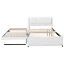 MERAX Full Size Upholstery Platform Bed With Trundle,Trundle Can Be Flat Or Erected - 米色 - 查看 8