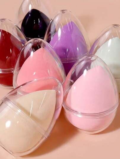 4/10/20pcs Makeup Sponge Storage Box, Two Sets Of Powder Puff Sets, Suitable For All Skin Types, Ultra-Soft T-Shaped Design, With Storage Box Set, Convenient For Daily Carrying And Use.