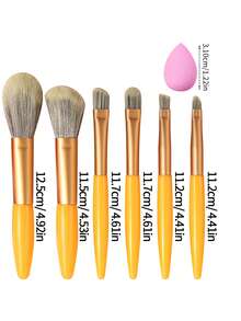 8件套化妆刷套装 - 粉底刷、眼影刷、腮红刷、修容刷、眉刷、迷你化妆海绵、新手化妆工具 - 黃色 - 查看 8
