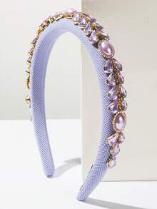 1 pieza Diadema de tela de unicolor estilo barroco europeo y americano para mujeres, decoración de cristales y perlas falsas estilo palacio vintage, elegante y lujosa para bailes, fiestas, accesorio de alta calidad para el cabello - Morado - Ver 5