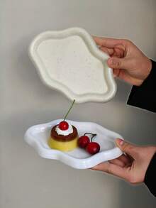 1个云朵造型甜点盘、蛋糕盘、咖啡桌小吃盘、家用厨房餐厅陶瓷云朵盘 - 彩色 - 查看 5